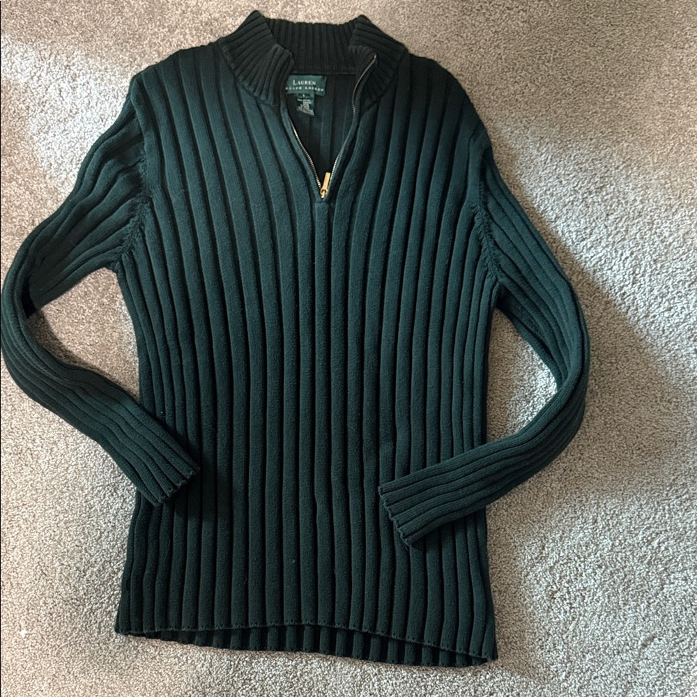 Lauren Ralph Lauren Forest Green Ribbed Half-Zip Pullover